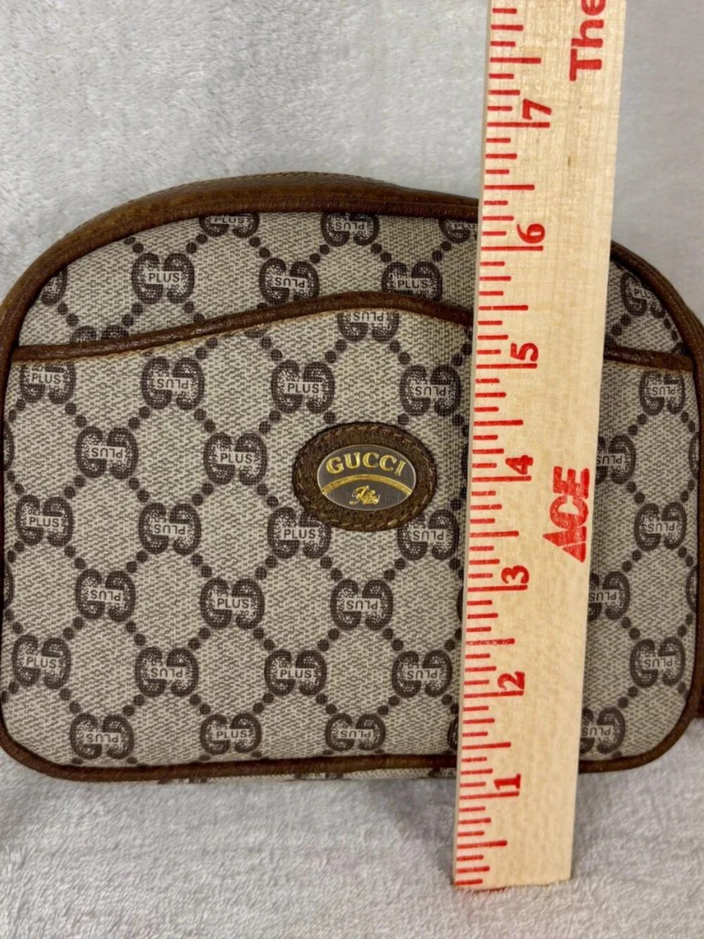 Gucci Plus GG Supreme Mini Crossbody in Monogram Coated Canvas and Leather Trim
